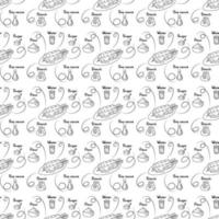Dango pattern8. Seamless pattern with Japanese sweetness dango and ingredients for its preparation. Doodle cartoon illustration. vector