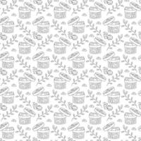 Manju pattern7. Seamless pattern with freshly cooked Japanese manju patties. Doodle black and white cartoon vector illustration.