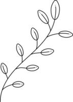 Branch with leaves2. Doodle black and white branch with several leaves. Cartoon vector illustration.