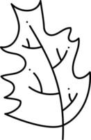 Leaf doodle2. Green leaf of a tree. Cartoon black and white vector illustration.