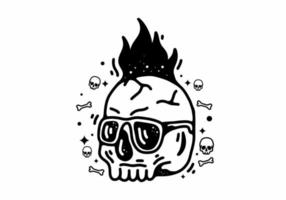 Skull wearing sunglasses Black and white line art mono line tattoo vector