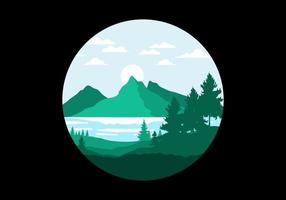 ilustración de arte paisajístico de una montaña y un lago vector