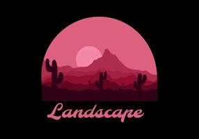 Colorful desert landscape with cactus trees illustration vector