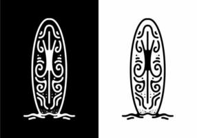 surfing board with tribal art Black and white line art mono line tattoo vector