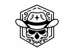 Skull with cowboy hat Black and white line art mono line tattoo vector