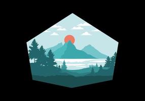 Landscape art illustration of a mountain and lake vector