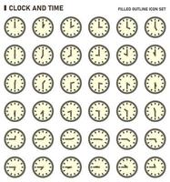 Clock and time icon set. Filled outline icon set. vector