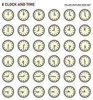 Clock and time icon set. Filled outline icon set. vector