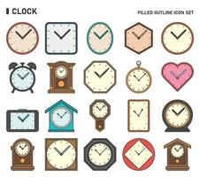 Clock and time icon set. Filled outline icon set. vector