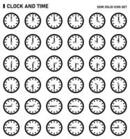 Clock and time icon set. Semi solid icon set. vector
