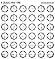 Clock and time icon set. Semi solid icon set. vector