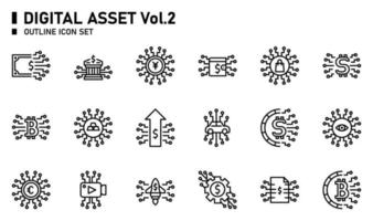 conjunto de iconos de contorno de activos digitales. vector