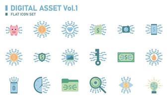 Digital asset flat icon set. vector