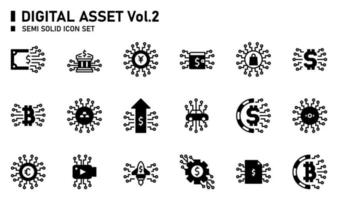 Digital asset semi solid icon set. vector