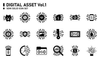 Digital asset semi solid icon set. vector