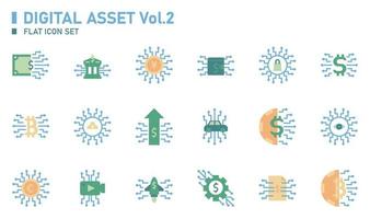 Digital asset flat icon set. vector