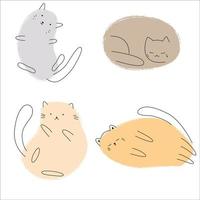 Collection of cats hand drawn isolated on white background. Cute cats doodle vector set. Kitten characters design. Stock vector flat illustration.