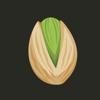 Single pistachio nut full colored vector icon illustration drawing isolated on plain background. Food pictogram drawing with cartoon flat art style.