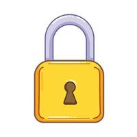 Gold or yellow colored padlock for security theme. Vector illustrations with cartoon simple flat line art and colors isolated on plain white background.