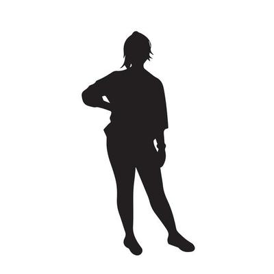 Girl with standing pose vector icon silhouette. Teen women with