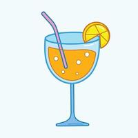 jugo de naranja para el verano con rodaja de limón en la ilustración de vector de vidrio aislado sobre fondo blanco. bebidas dibujando con dibujos animados de estilo de arte plano simple.