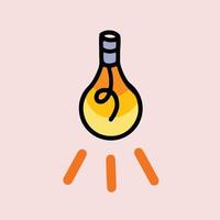 Yellow light bulb vector icon isolated on light brown background. Cartoon simple flat styled drawing for expressing idea.