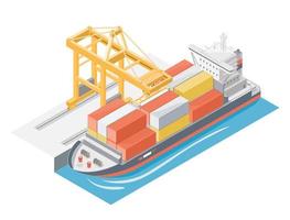 Seaport containers ship logistic import from china export shipping element vector cartoon