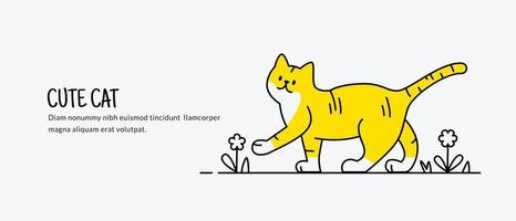 Cute cat character background doodle cartoon style, Minimal flat line illustration design vector