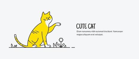 Cute cat character background doodle cartoon style, Minimal flat line illustration design vector