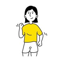 mujer corriendo estilo de dibujos animados de garabatos. fitness, entrenamiento de atletas para el concepto de vida saludable, ejecutar diseño de ilustración de línea plana vector