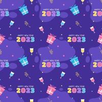 Happy New Year 2023 Seamless Pattern Design with Decoration in Template Hand Drawn Cartoon Flat Illustration vector