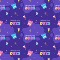 Happy New Year 2023 Seamless Pattern Design with Decoration in Template Hand Drawn Cartoon Flat Illustration vector