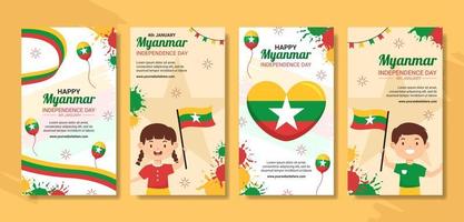 ilustración de plantillas dibujadas a mano de dibujos animados planos de historias de redes sociales del día de la independencia de myanmar vector