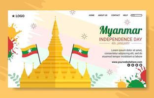 Myanmar Independence Day Social Media Landing Page Flat Cartoon Hand Drawn Templates Illustration vector