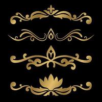 conjunto de remolinos retro dorados diseño de vector de ornamento de caligrafía elegante
