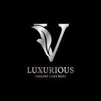 letter V luxurious leaf initial vector logo design element