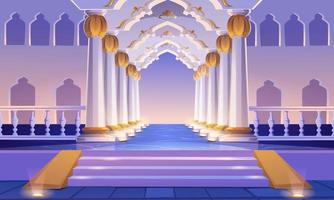 Castle corridor with staircase, columns and arches vector