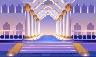 Castle corridor with staircase, columns and arches vector