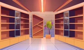 Wine shop interior with empty wooden shelves. vector