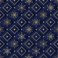 Seamless diagonal geometric pattern with small 6 side snowflakes, rhombuses made of jewelry gold, silver chains and shiny ball beads. Square blue geometric grid on background vector