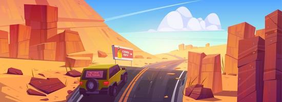 Car driving road in desert or canyon landscape vector