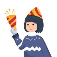 Little Girl Celebrate New Year Character Design Illustration vector