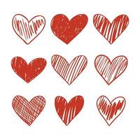 Red hand drawing hearts. Vector illustration