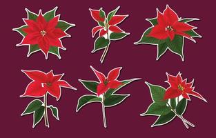 Poinsettias Sticker Element Set vector