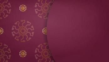 Baner of burgundy color with a mandala with a gold ornament and a place for your text vector