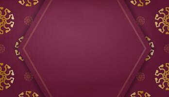 Burgundy banner with abstract gold pattern and logo space vector