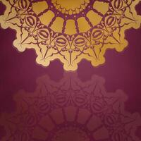 Print-ready postcard in burgundy color with abstract gold ornament. vector