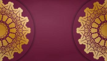 Burgundy banner with greek gold ornament for logo design vector