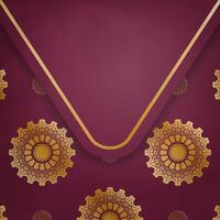 Brochure in burgundy color with luxurious gold pattern prepared for typography. vector
