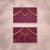 Burgundy business card with vintage gold ornaments for your personality. vector